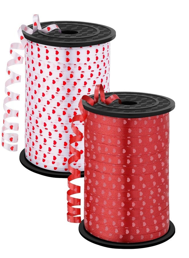 woric 600 Yards Valentine Ribbon 1/5 Inch Heart Curling Ribbon 2 Rolls 300 Yard Per Roll White Red Balloon String Ribbons for Gift Wrapping Birthday Party Valentine's Day Decorations - Image 1